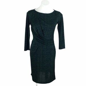 TALBOTS Green & Blue Print Ruched Jersey Knit Dress Size XS